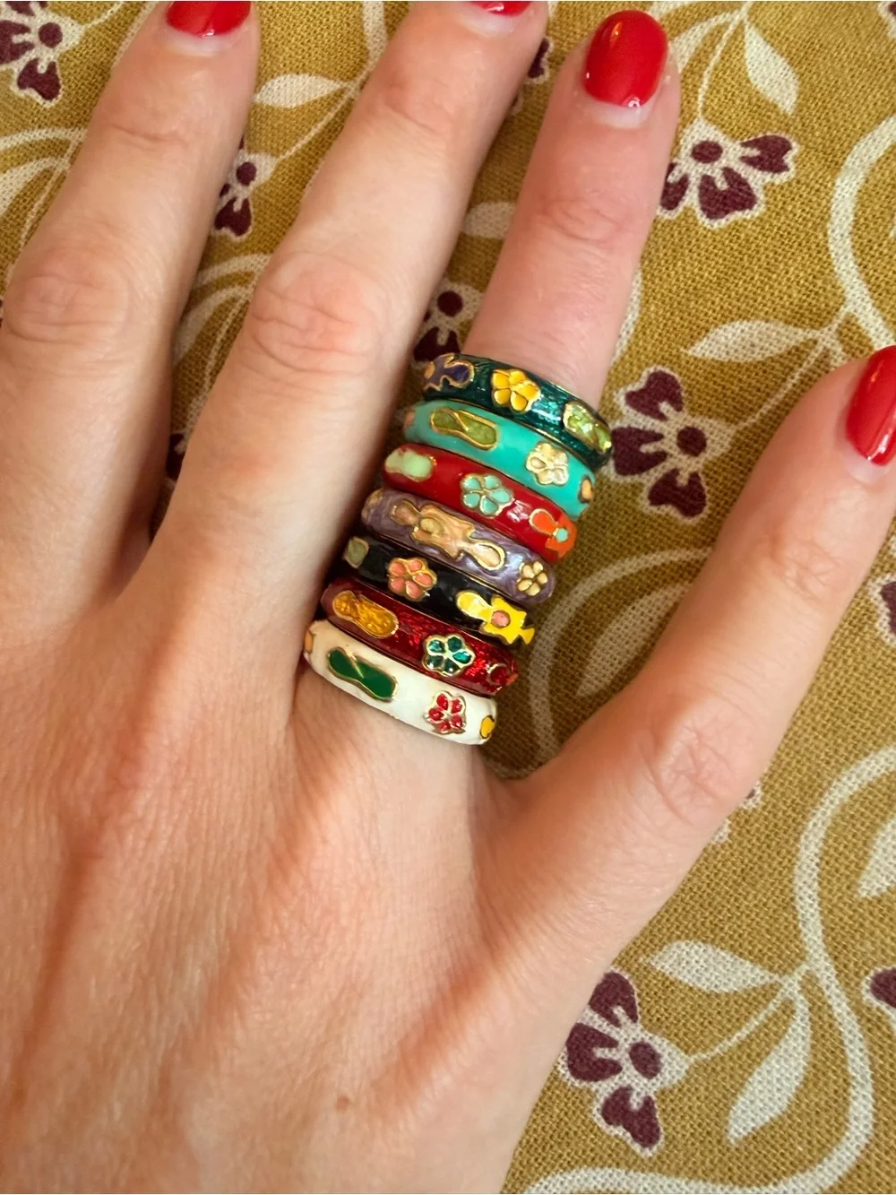Cloisonné Stackable Floral Enamel Rings - Multicolor— price is for ONE